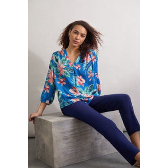 Jones New York Women's Blue Lagoon Multi Printed Chiffon Tunic Top Size XS NWT - Picture 4 of 15